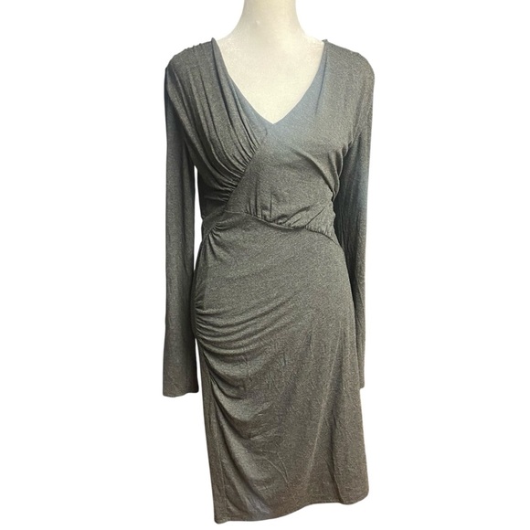 Laundry by Shelli Segal Ruched Fitted Long Sleeve Knit Dress Size M Gray Bodycon - Picture 3 of 8